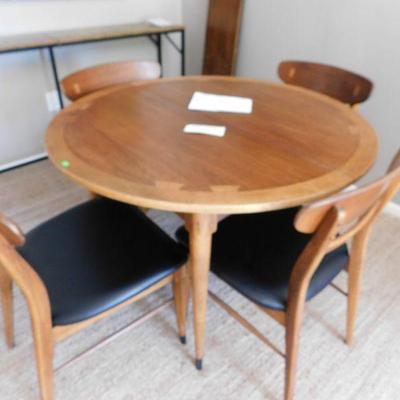 Lane table from the previous photo, broken down into the small round with four chairs. Beautiful inlay on the table and chair backs....