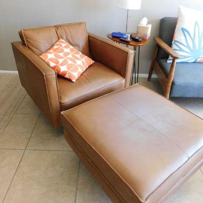 West Elm full leather chair and Ottoman (2 sets available)