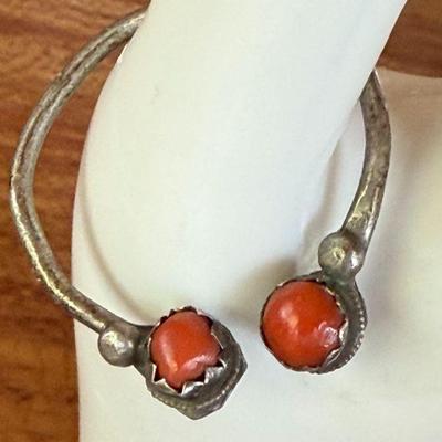 Old Kabyle Single Earring Silver & Mediterranean Coral 