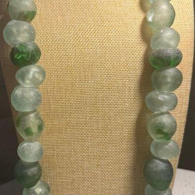 Vintage Recycled Glass Krobo Bead 32 Inch Necklace
