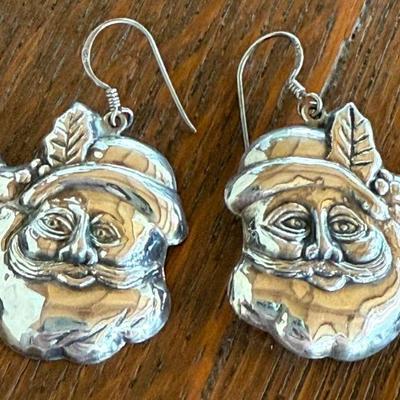 Pair Of Sterling Silver P A J Santa Face Wire Earrings - 7.25 Grams