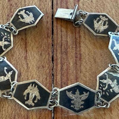 Vintage Sterling Silver Siam Black Nielloware 7 Inch Bracelet Total Weight - 12.36 Grams