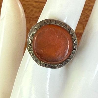 Antique Yemeni Aqeeq Agate Stone Handmade Ring Size 8.5 