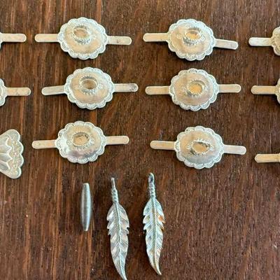 (11) Native American Sterling Silver Concho Pieces (without Stone) (1) Butterfly And (2) Feathers -32.09 Grams