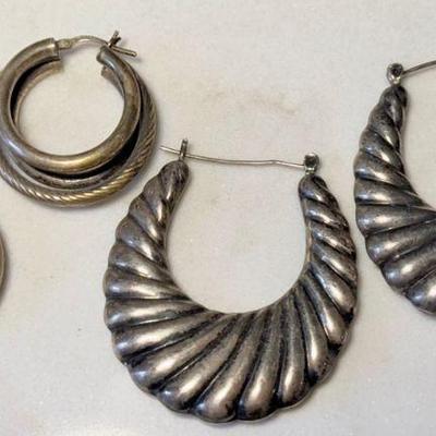 (2) Pairs Of Sterling Silver Hoop Earrings - Total Weight 22.67 Grams 
