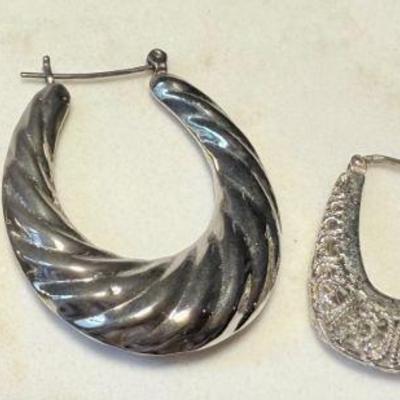 (2) Pairs Of Vintage Sterling Silver Hoop Earrings - Total Weight 22.47 Grams 