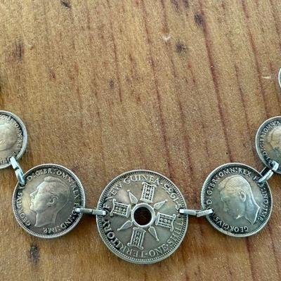 Vintage 1943 Australia Silver Coins 7 Inch Bracelet New Guinee WWII Handmade 