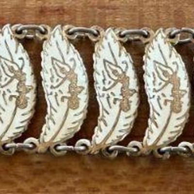 Rare Sterling Silver White Enamel Goddess Panel 7 Inch Bracelet - Total Weight 47.75