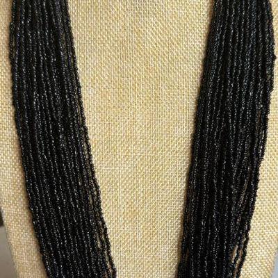 Vintage 30 Strand Native American Jet Black Bead 28 Inch Necklace 