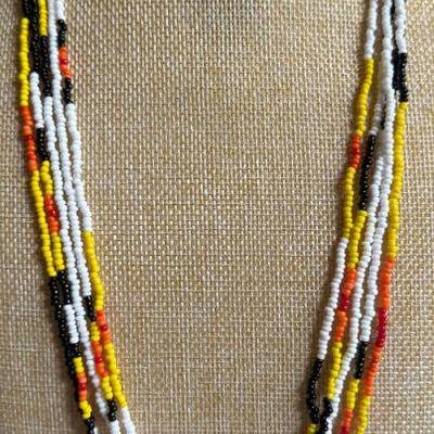 (5) Vintage Seed Bead - Orange - Black And White 26 - 28" Necklaces 