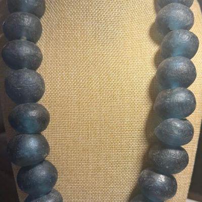 Vintage Recycled Glass African Trade  Krobo Bead 28 Inch Necklace
