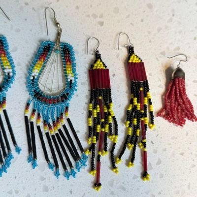 (3) Pairs Of Seed Bead Dangle Earrings - Coral - Wire And More