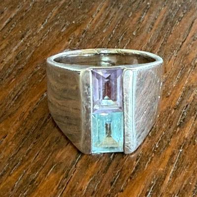 Sterling Silver - Amethyst And Topaz Ring Size 6.25 - Weight 6.31 Grams