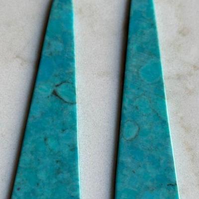 Loveland 5 Inch Drop Turquoise Slab Earrings With Sterling Silver Wires 
