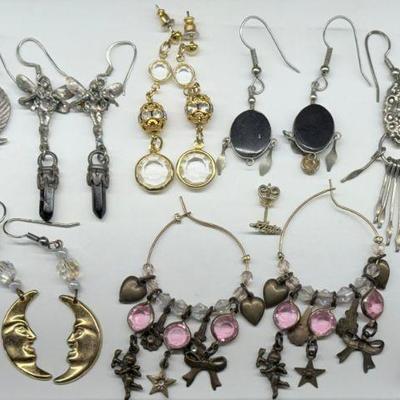 Vintage Boho Earrings Goddesses - Crystals - Moonstone - (1) Pair Sterling Silver