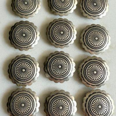 (12) Vintage Navajo Stamped Sterling Silver Top Button Covers 