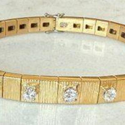 18K Yellow Gold & 7 Diamond .65 Carat Total 7 Inch Bracelet - 28 Grams W Appraisal