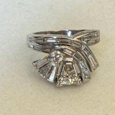 Antique Art Deco Platinum & Diamond 1.55 Total Carats Ring Size 4.25 - W Appraisal 