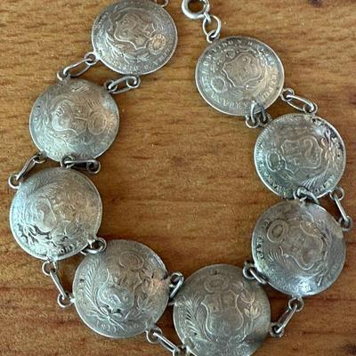 Antique Peruana Lima 1800 - 1900 (8) Coin 8 Inch Bracelet (as Is) - 20.93 Grams 
