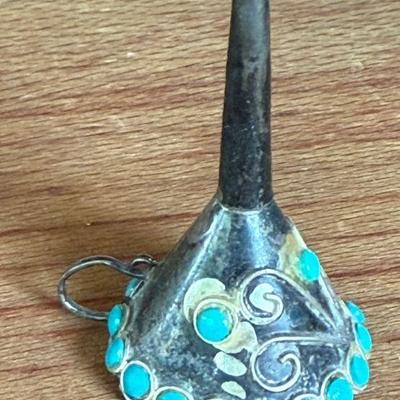 Vintage Mexico 925 Sterling Silver Perfume Funnel With Faux Turquoise (as Is) -  3.5 Grams