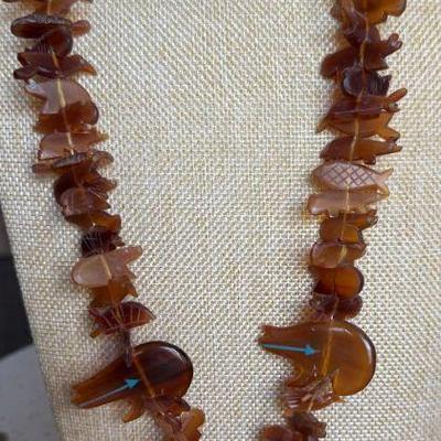 Vintage Large Faux Amber Squaw Wrapped Fetish 28 Inch Necklace 