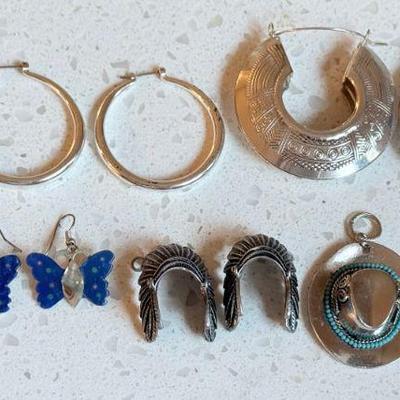 Vintage Silver Tone Southwestern Silver Tone Earrings - Cowboy Hats Head Dress, Hoops & More 
