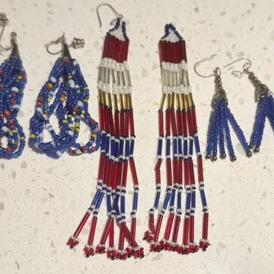 (3) Pairs Of Native American Seed & Tube Bead Earrings