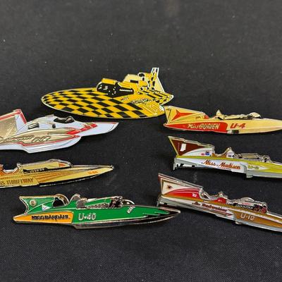 Vintage Hydroplane Boat Pins, Miss Burien, Thriftway, Budweiser, Bardahl