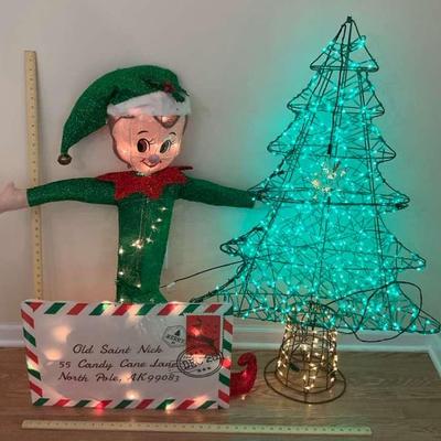 Lighted Christmas Elf and Tree Décor Set