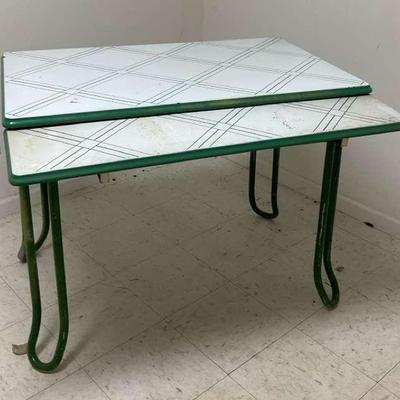 Vintage Green Metal & Enamel Extension Table