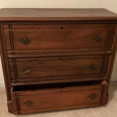 Three-Drawer Wooden Chest with Decorative Hardware