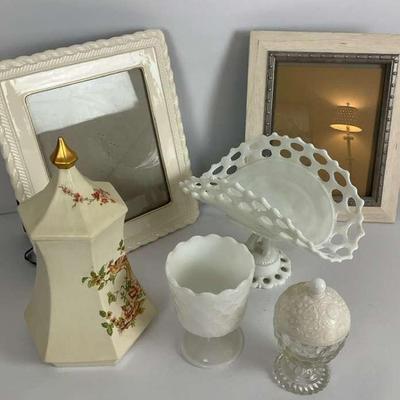 Decorative Frames & Vintage Milk Glassware Set