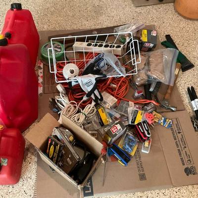 Garage Lot with Tools, Hardware, and Gasoline Jugs