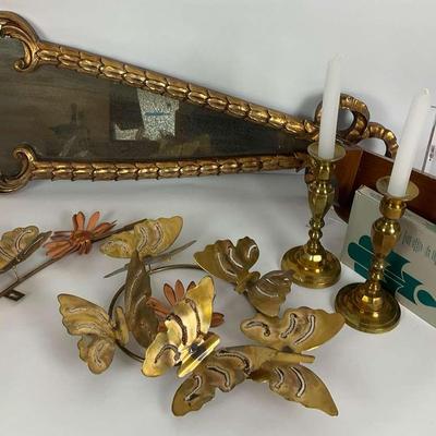 Vintage Wall Decor Set – Metal Art, Shelf & Candleholders