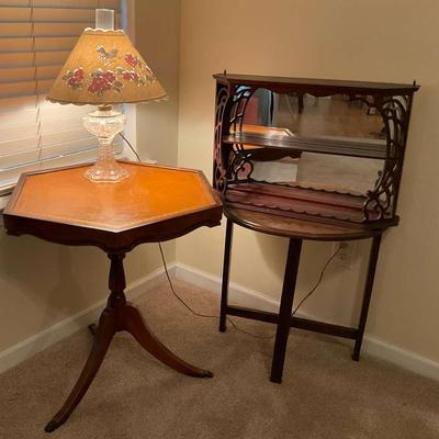 Beautiful Side Table, Glass Lamp, and Wall Cabinet Assortment