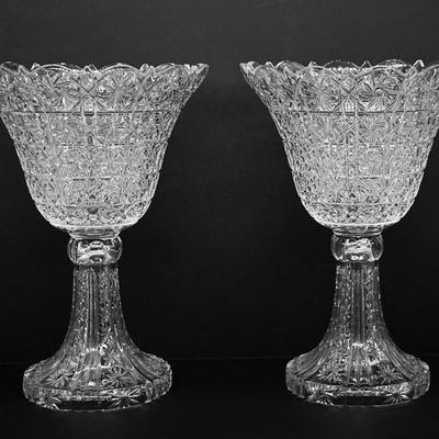 Pr. lg. pressed glass goblet vases ht. 14”