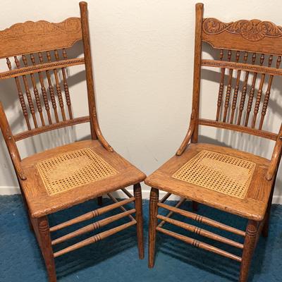 Vintage Oak Pressback Chairs With Cane Seat (2)