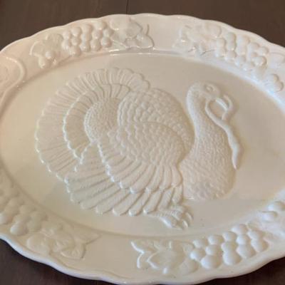 White Embossed Ceramic Turkey Platter