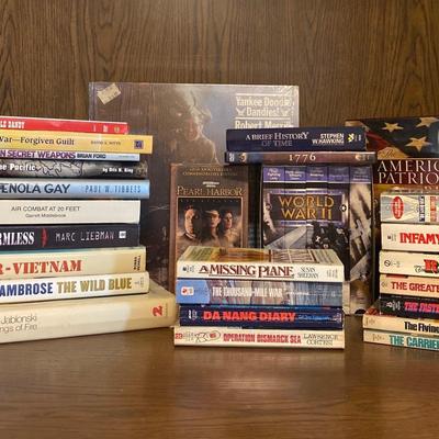 War/History books, DVDs, vinyl, and CDs