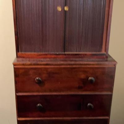 Vintage Victorian Tambour Door Cupboard On Chest Of Drawers (5 X 3/1/2)