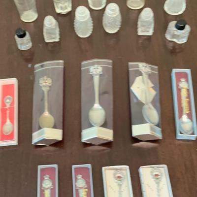 Squire Souvenir Spoons, Glass Salt & Pepper Hakers& More