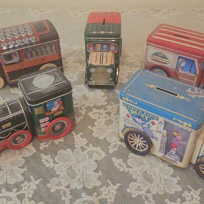 5 Collectible 1990s Truck And Rail Car Tins/Banks