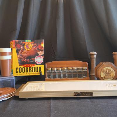 Vintage Cornwall Thermo Hot Electric Tray, Tupperware , Wooden Spice Rack and More
