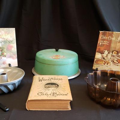 A Thyme to Remember Vintage Baking Assortment with West Bend Aluminum Cake Plate