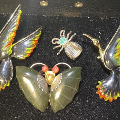 Gerry’s Bird Broaches With Butterfly And Bug Pins 
