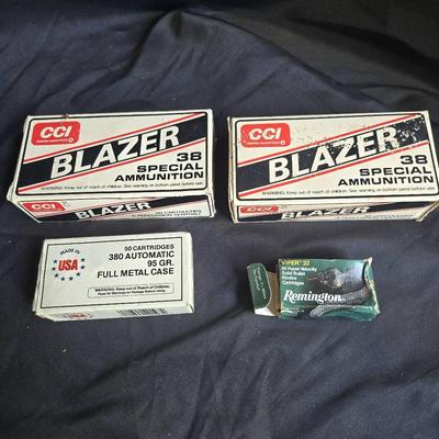 Winchester 380 Auto, Remington 22 and Blazer 38 Special