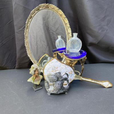Vanity Tray, Handheld Mirror, Candle Holders, and Mini Bust 