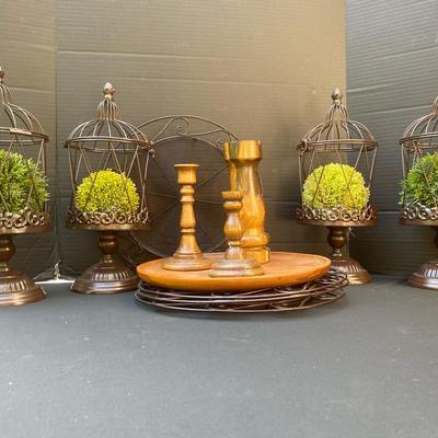 Wooden Candle Holders With Metal Cages And Placemats