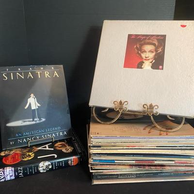 Vintage Vinyl Collection Of Jazz, Blues, And Classic Crooners And Hardcover Books