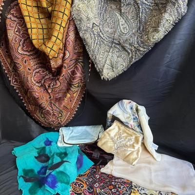 Silk And Felt Scarves With Vintage Purses